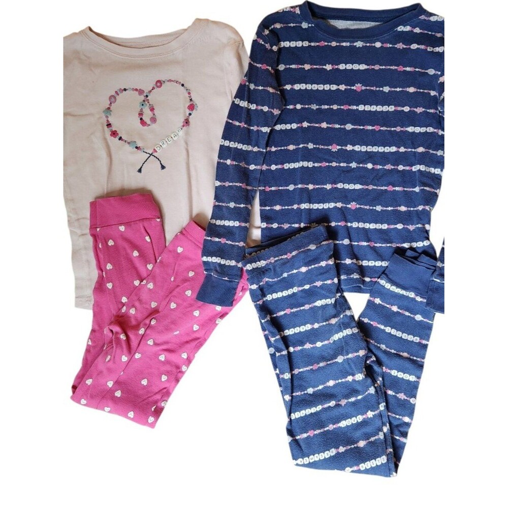Carter's Girls 4-piece Long Sleeve Cotton Pajamas 8 Pink Blue Bracelets Hearts